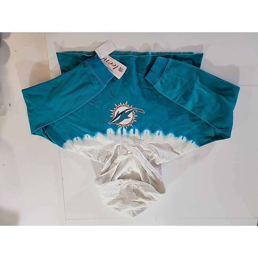 Miami Dolphins NFL TEEN Crop Top Hoodie‎ Oversized Sweatshirt M Aqua White